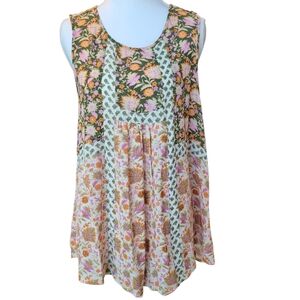 Daniel Rainn Mixed Print Floral Sleeveless Flowy Blouse Top